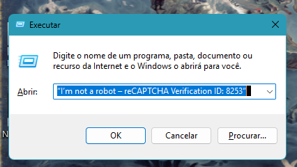 screenshot of the run box with the fake captcha code
