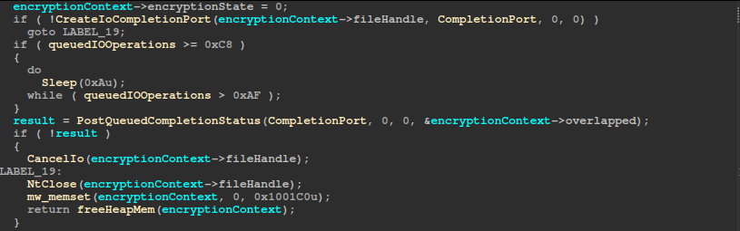 Adding target file handle to the global I/O completion port.