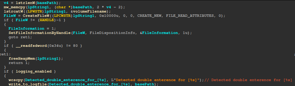 The ransomware creating a root path traversal marker file with a randomly generated name.