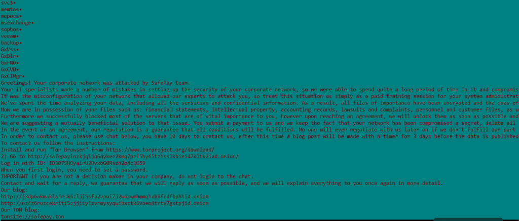 Text view of part of the decrypted ransomware configuration.