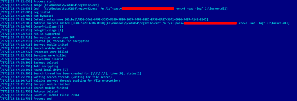 The contents of the auto.log.safepay, obtained after executing the ransomware with “-log” command-line argument in a local analysis environment.